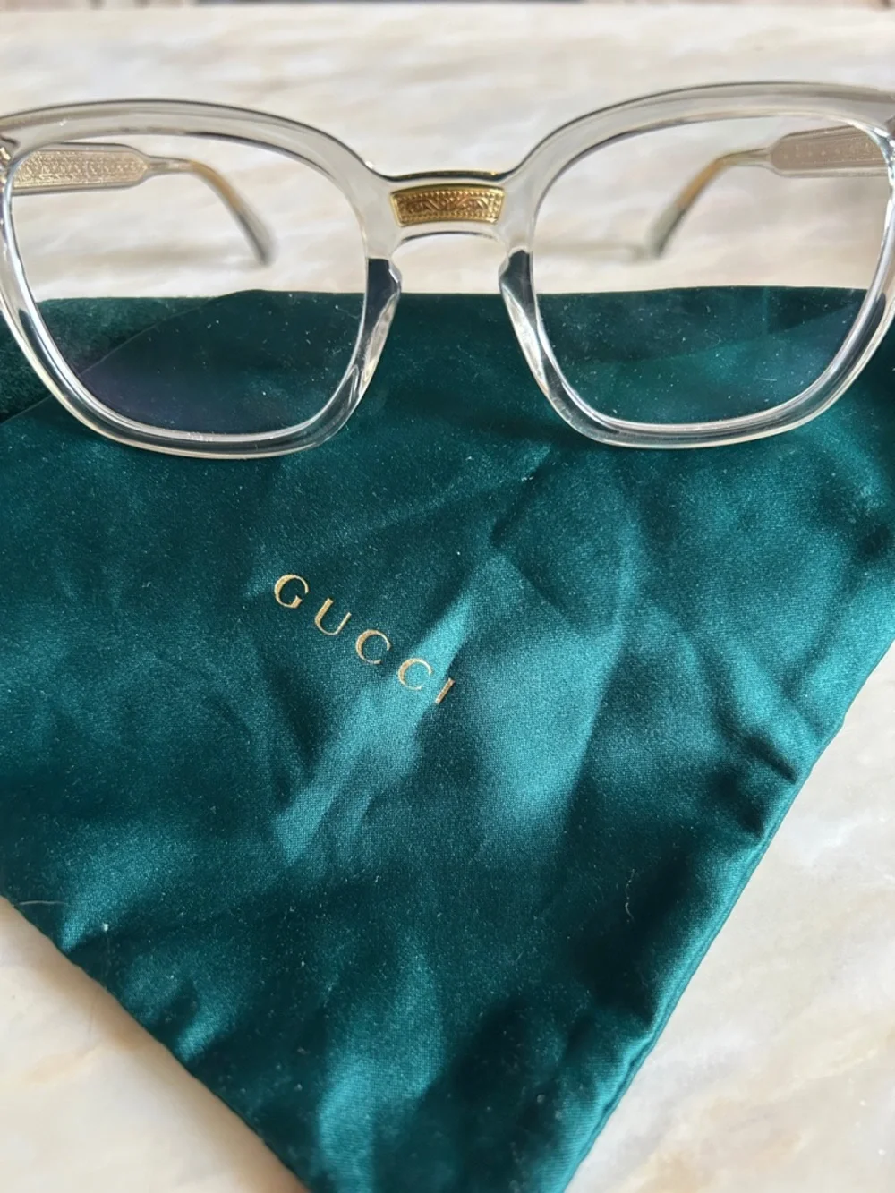 Gucci GG1084O-005 Clear Gray Acetate Frame Glasses Guaranteed Authentic w/Case